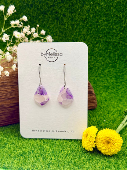 Purple and White Petite Kite Drop Earrings in Silver