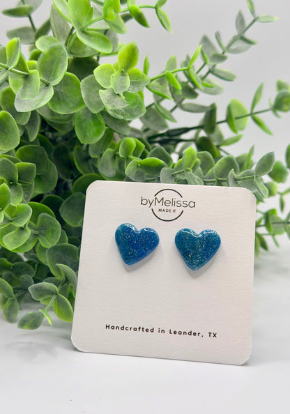 Forest Green and Blue Heart Stud Earrings