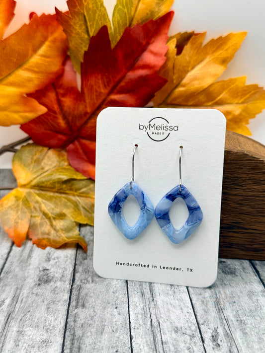 Navy and Columbia Blue Rounded Open Teardrop Drop Earrings