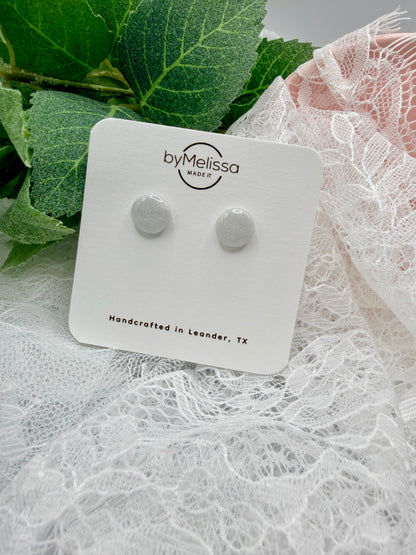 White and Silver Small Circle Stud Earrings