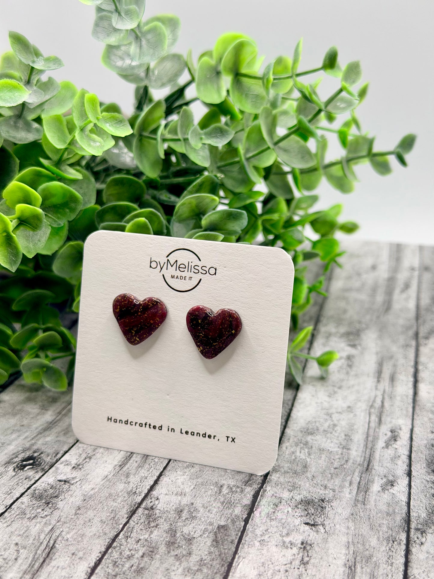 Maroon and Black Heart Stud Earrings