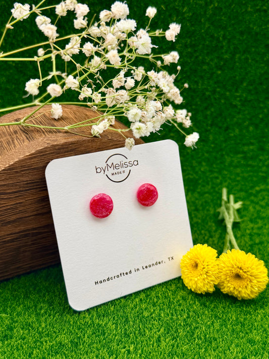 Red and Pink Small Circle Stud Earrings