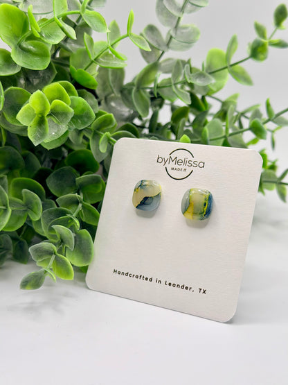 Navy and Gold Small Embedded Square Stud Earrings