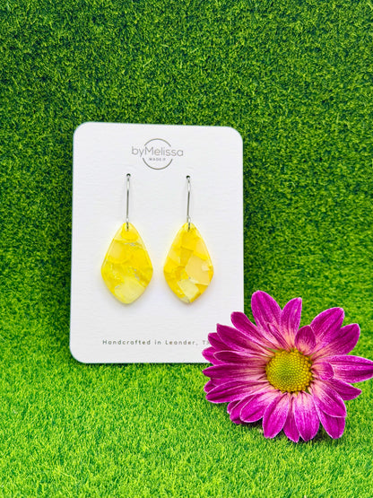 Yellow and White Small Kite Drop Earrings in Silver