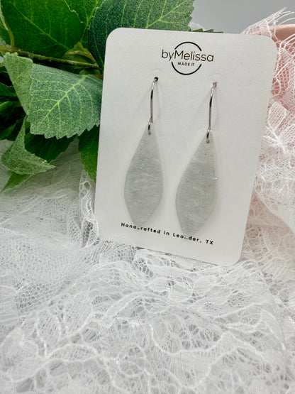 White and Silver Small Elongated Kite Drop Earrings