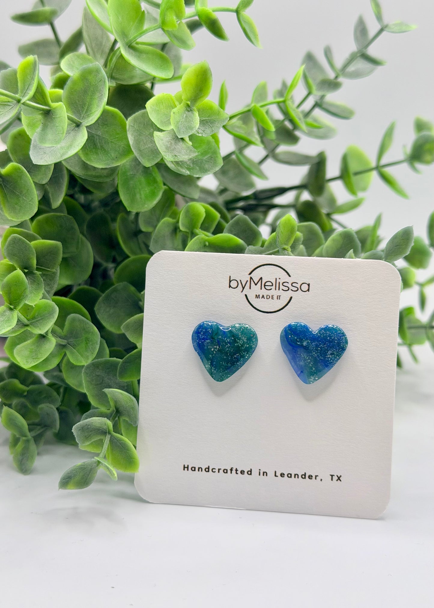 Forest Green and Blue Heart Stud Earrings