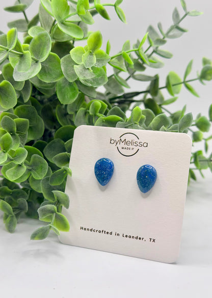 Forest Green and Blue Teardrop Stud Earrings