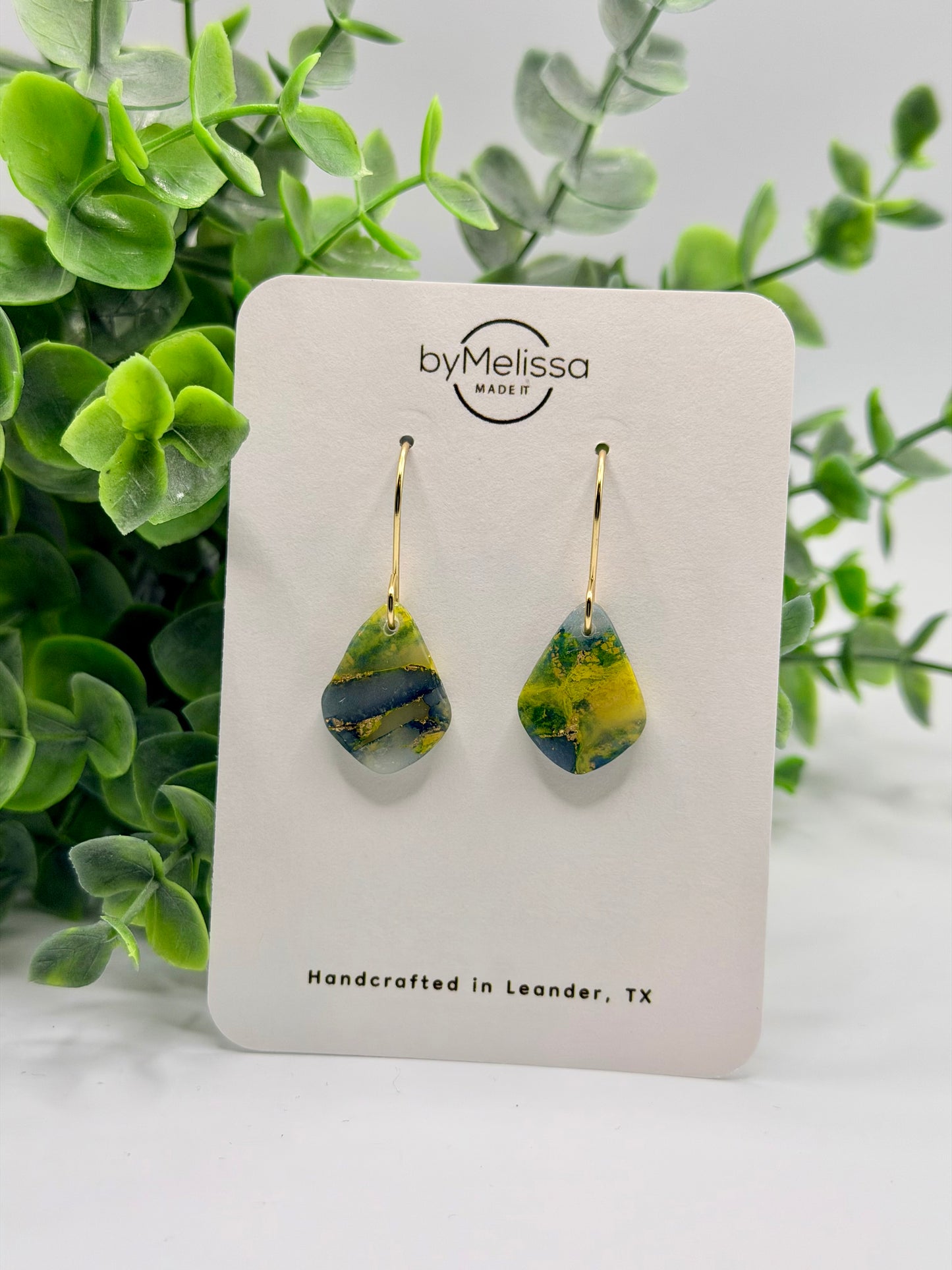 Navy and Gold Petite Kite Drop Earrings in Gold