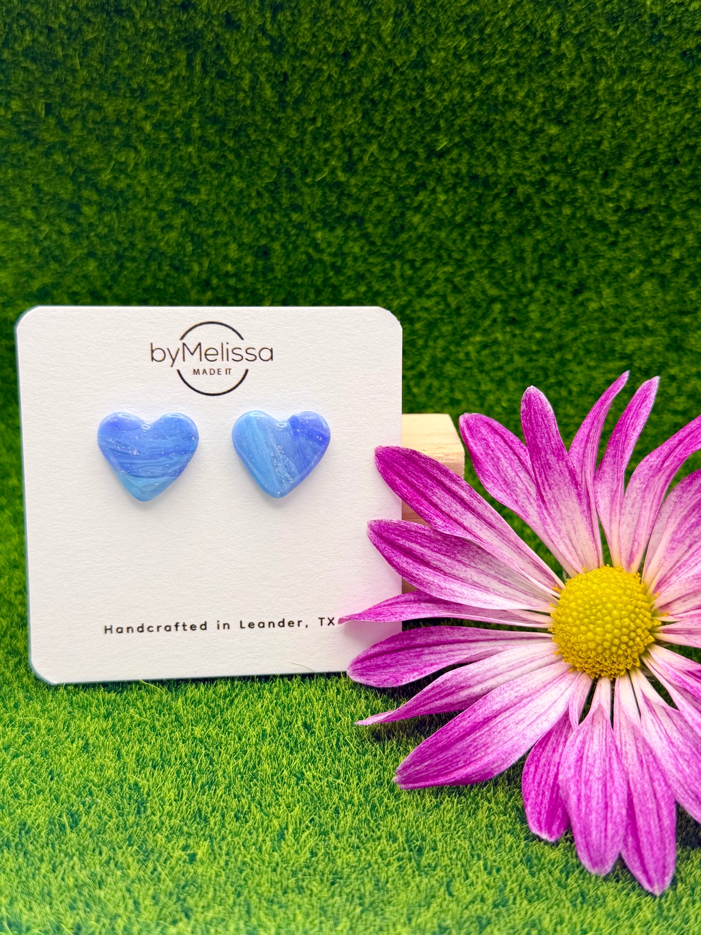Sky Blue and Periwinkle Heart Stud Earrings