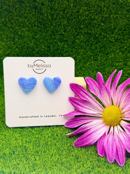 Sky Blue and Periwinkle Heart Stud Earrings