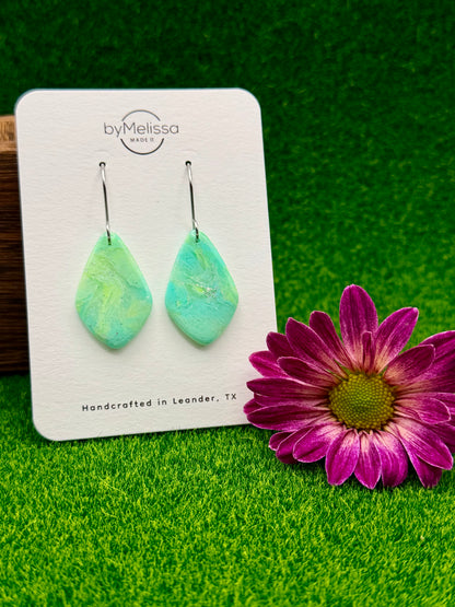 Lime and Turquoise Small Kite Drop Earrings in Silver