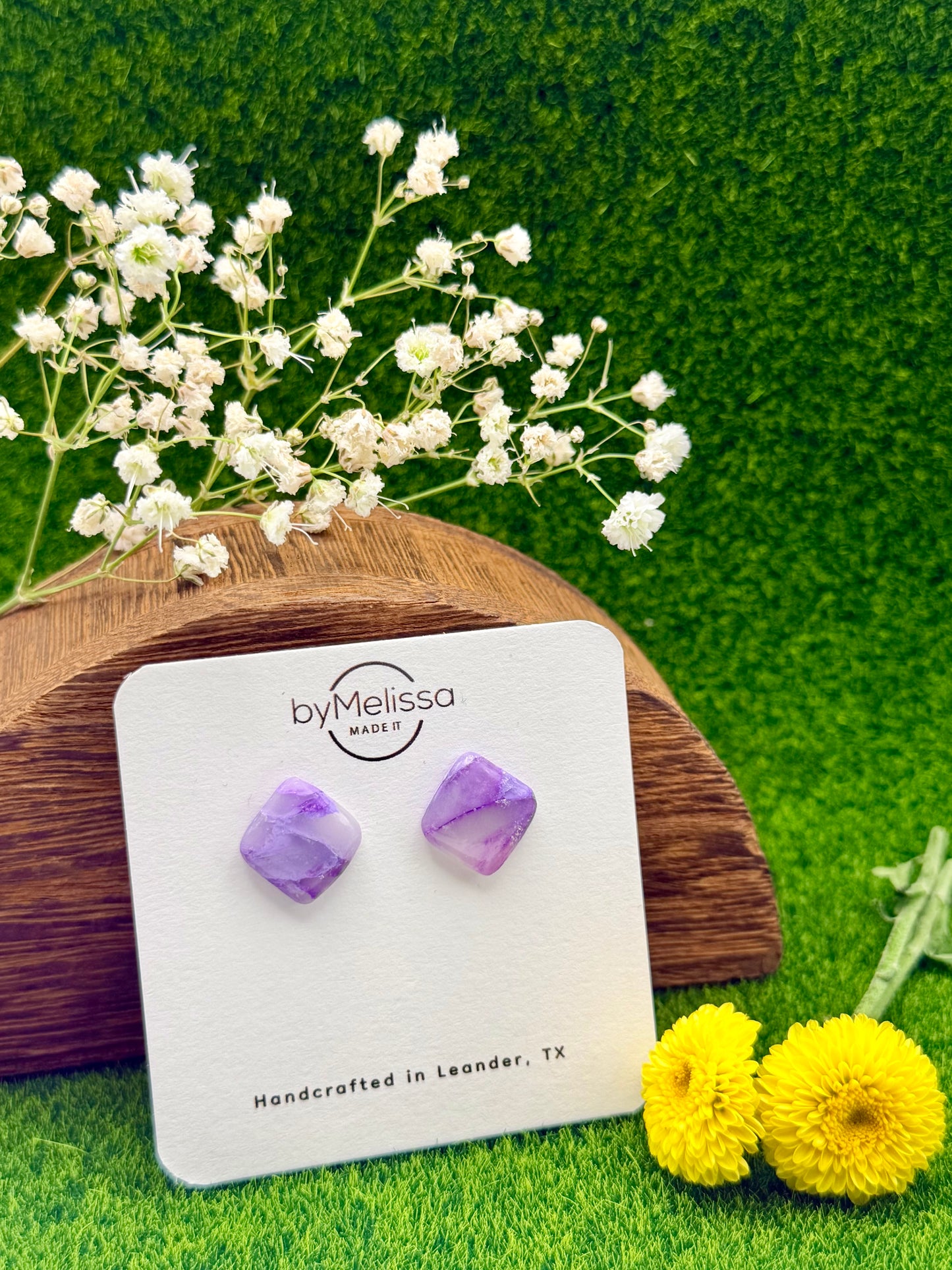 Purple Rounded Square Stud Earrings