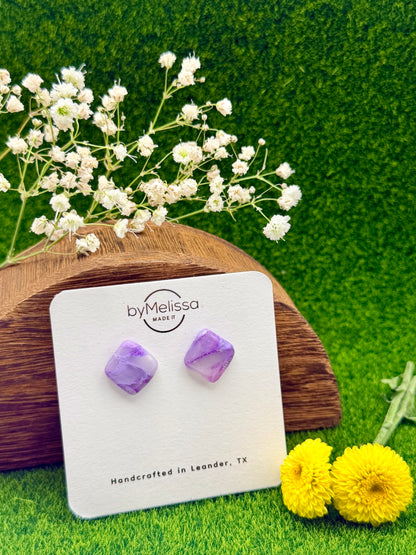 Purple Rounded Square Stud Earrings