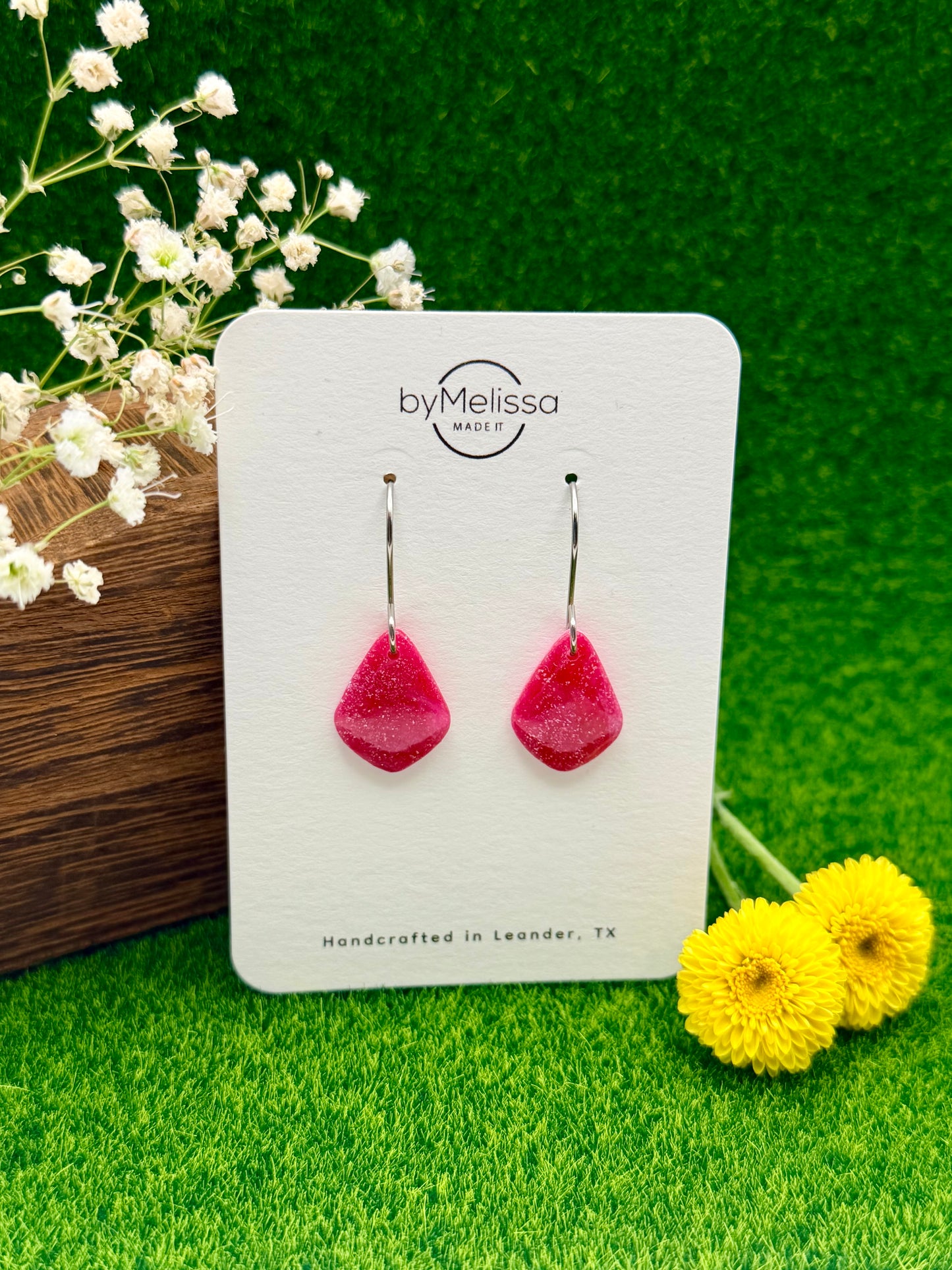 Red and Pink Petite Kite Drop Earrings in Silver