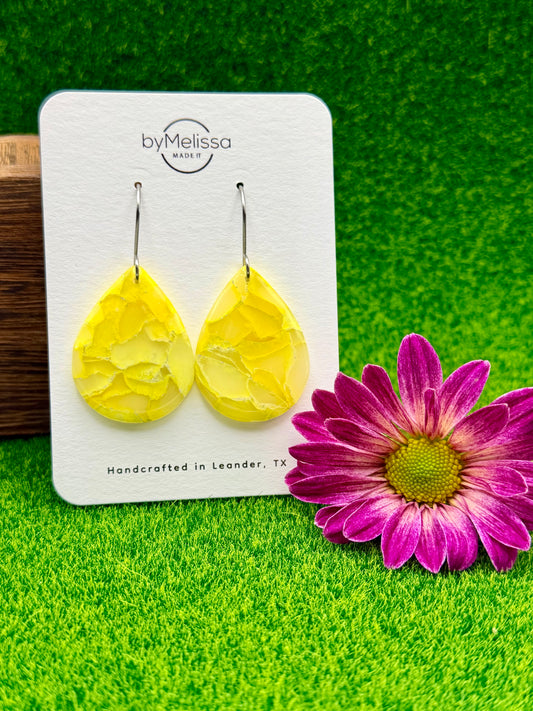 Yellow Small Wide Teardrop Drop Earrings in Silver
