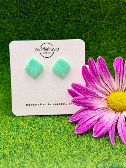Lime and Turquoise Rounded Square Stud Earrings