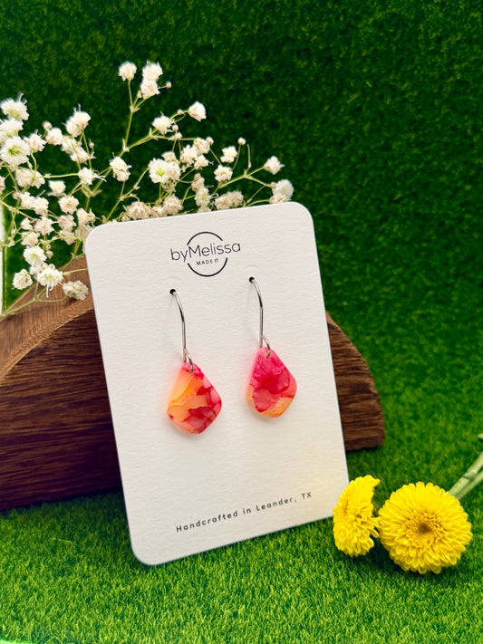Red and Orange Petite Kite Drop Earrings in Silver