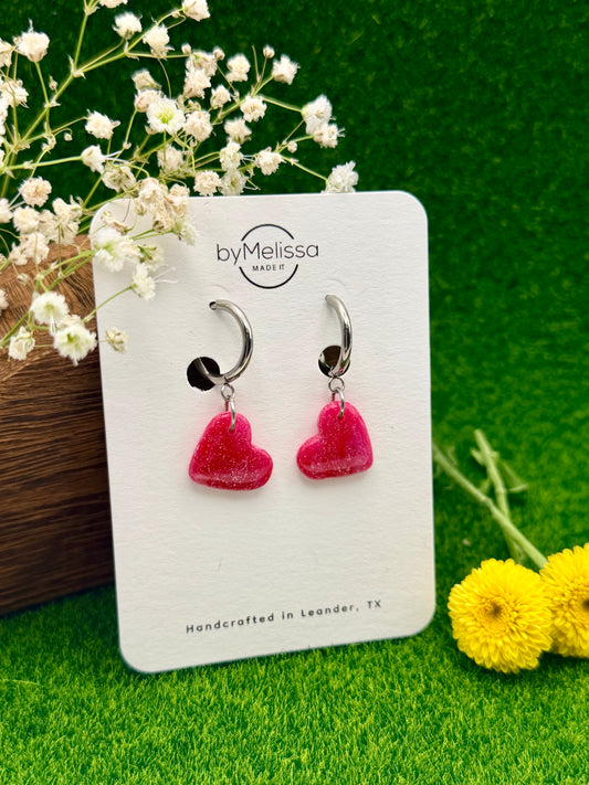 Red and Pink Heart Huggie Hoop Earrings