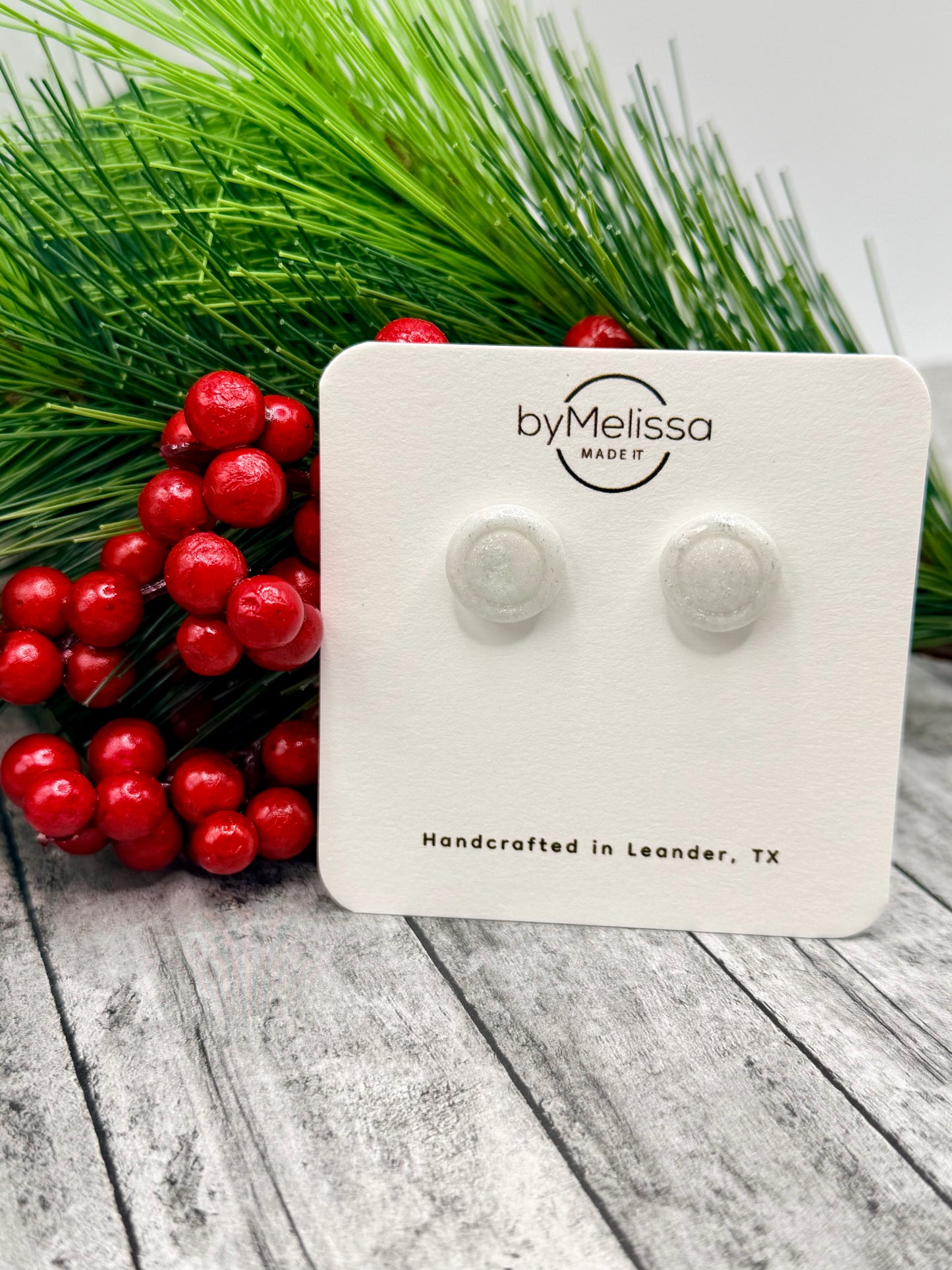 White and Silver Small Embedded Circle Stud Earrings