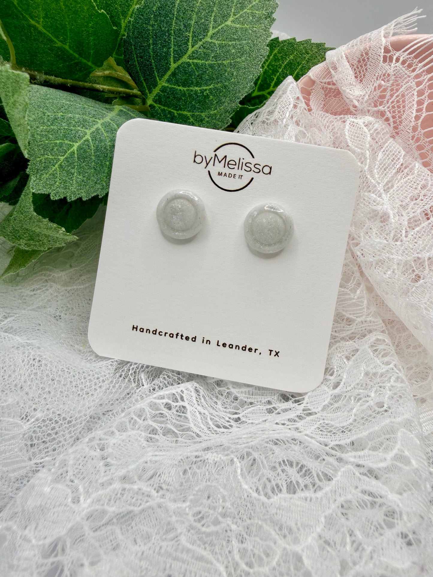 White and Silver Small Embedded Circle Stud Earrings