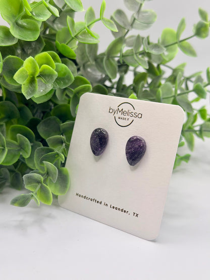 Purple and Black Teardrop Stud Earrings