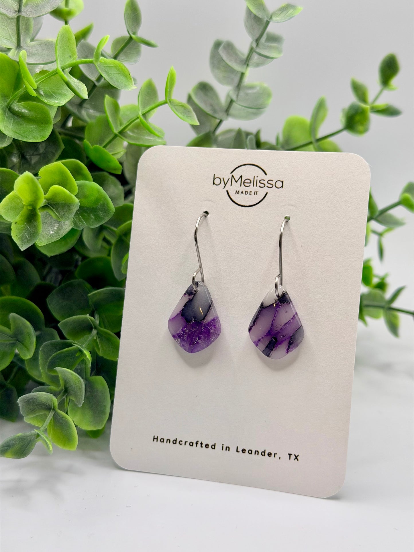 Purple and Black Petite Kite Drop Earrings in Silver