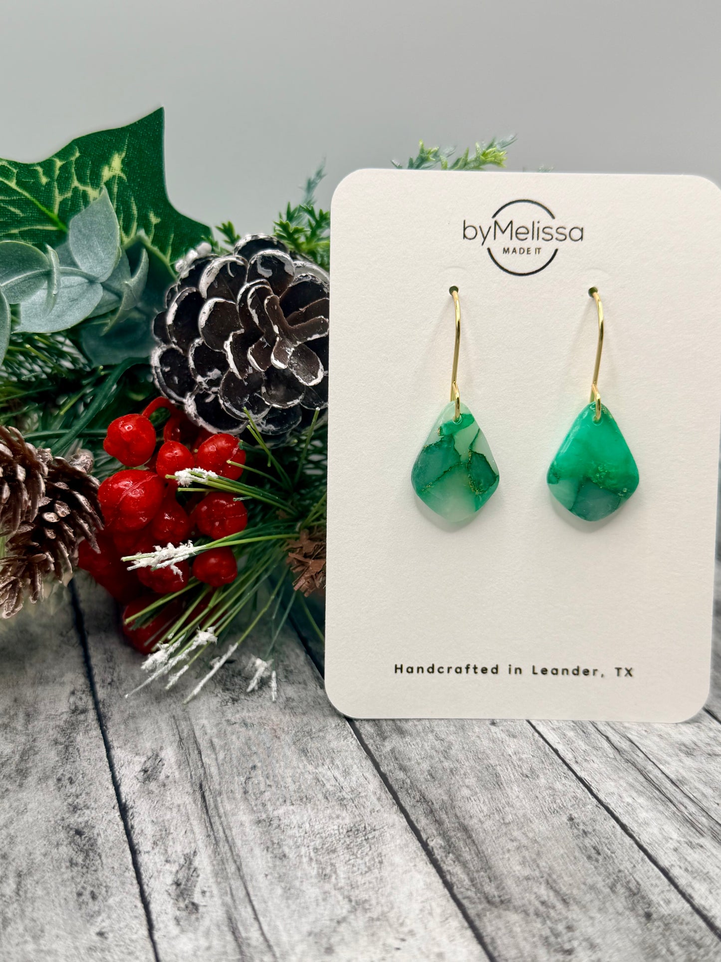 Green and Gold Petite Kite Drop Earrings