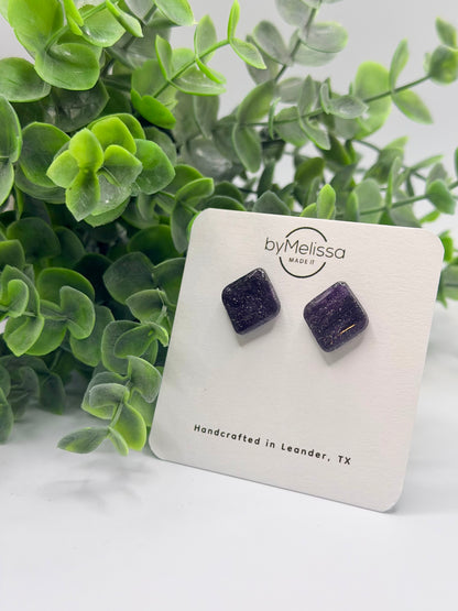 Purple and Black Rounded Square Stud Earrings