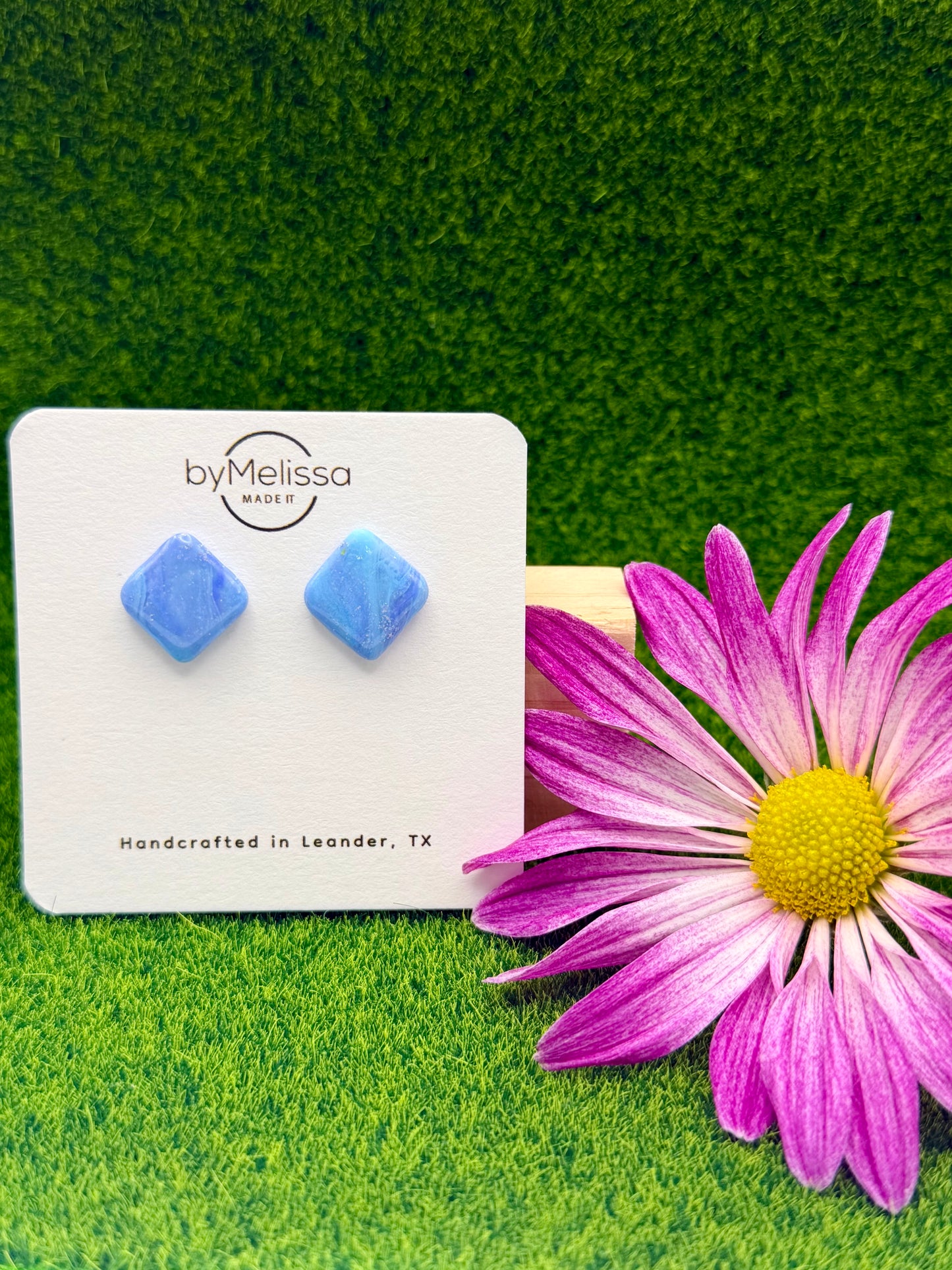 Sky Blue and Periwinkle Rounded Square Stud Earrings