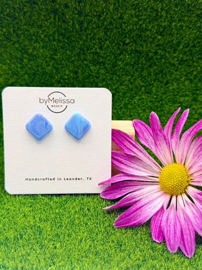 Sky Blue and Periwinkle Rounded Square Stud Earrings