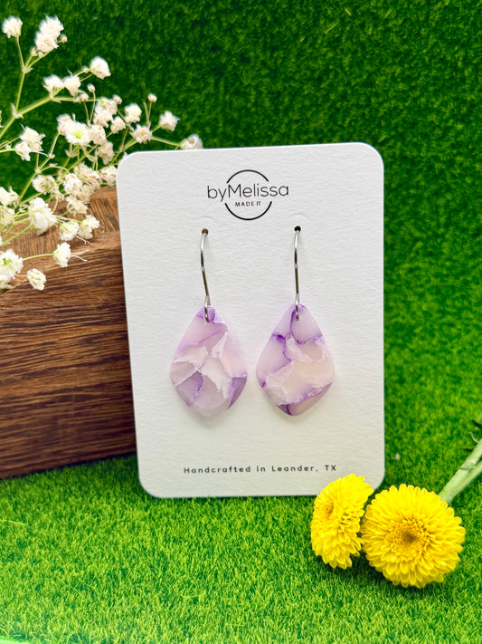 Purple and White Small Kite Drop Earrings in Silver