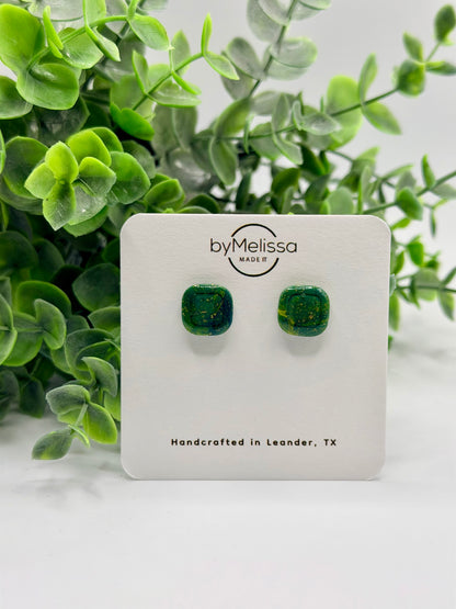 Navy and Gold Small Embedded Square Stud Earrings