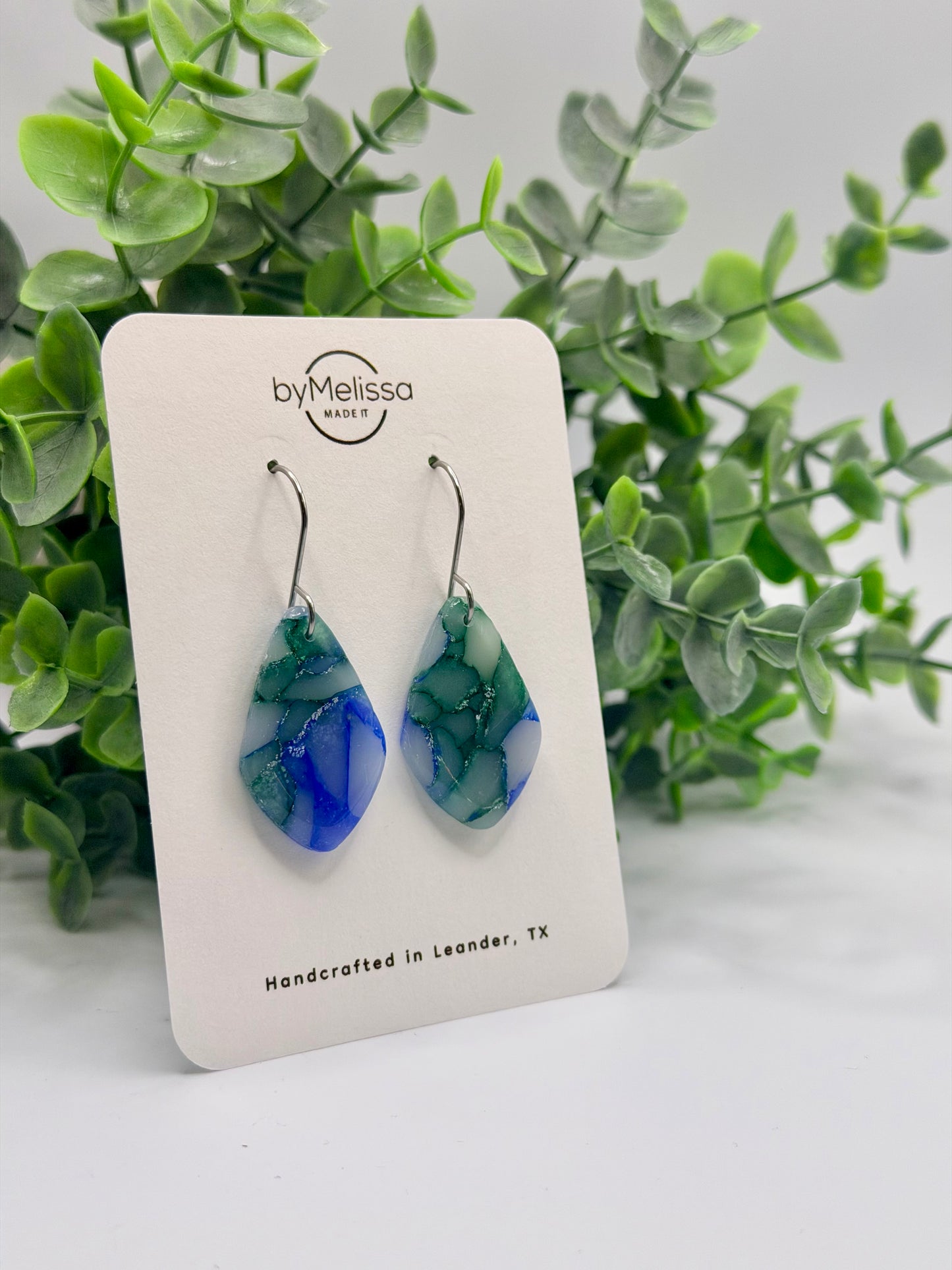 Forest Green and Blue Small Kite Drop Earrings in Silver