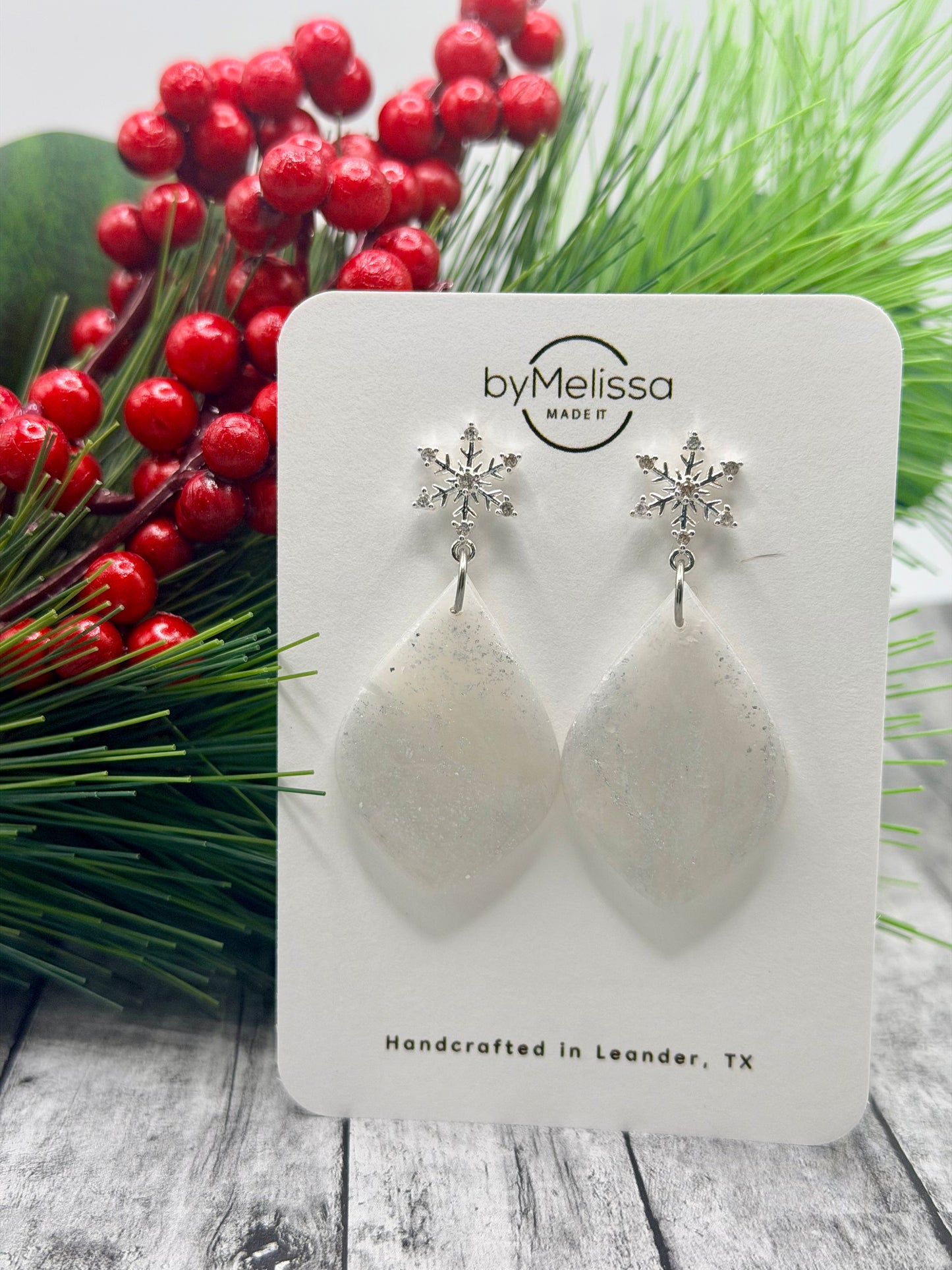 White and Silver Small Wide Leaf with Silver Snowflake Studs