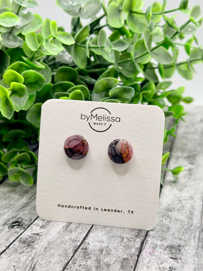 Maroon and Black Small Embedded Circle Stud Earrings