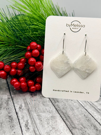 White and Silver Rounded Square Drop Earrings