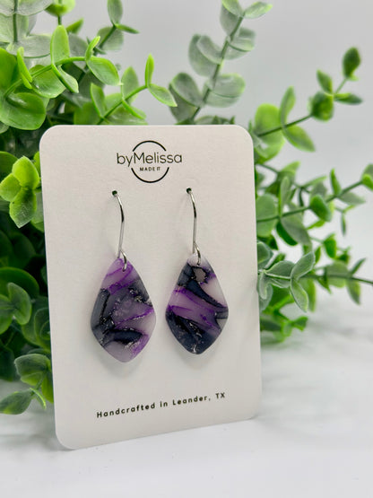 Purple and Black Small Kite Drop Earrings in Silver