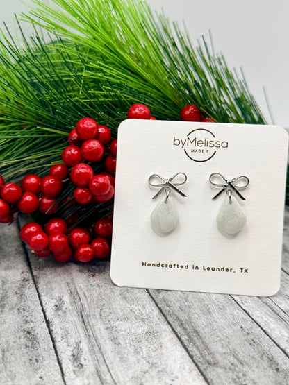 White and Silver Mini Kite Bowknot Earrings