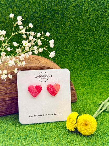 Red and Orange Heart Stud Earrings