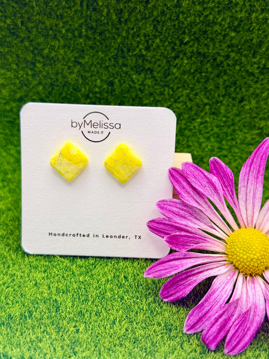 Yellow Rounded Square Stud Earrings