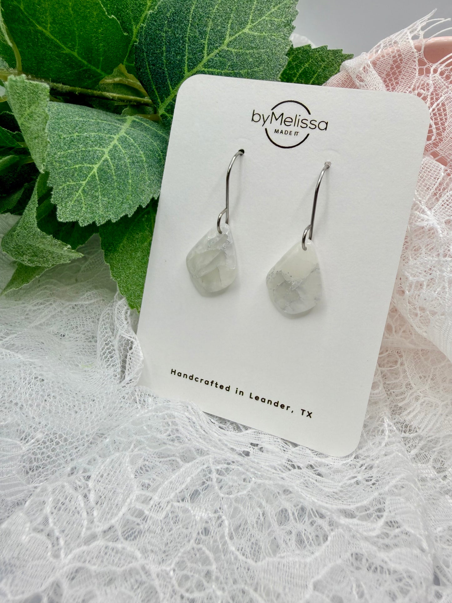 White and Silver Petite Kite Drop Earrings
