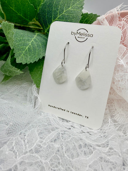 White and Silver Petite Kite Drop Earrings