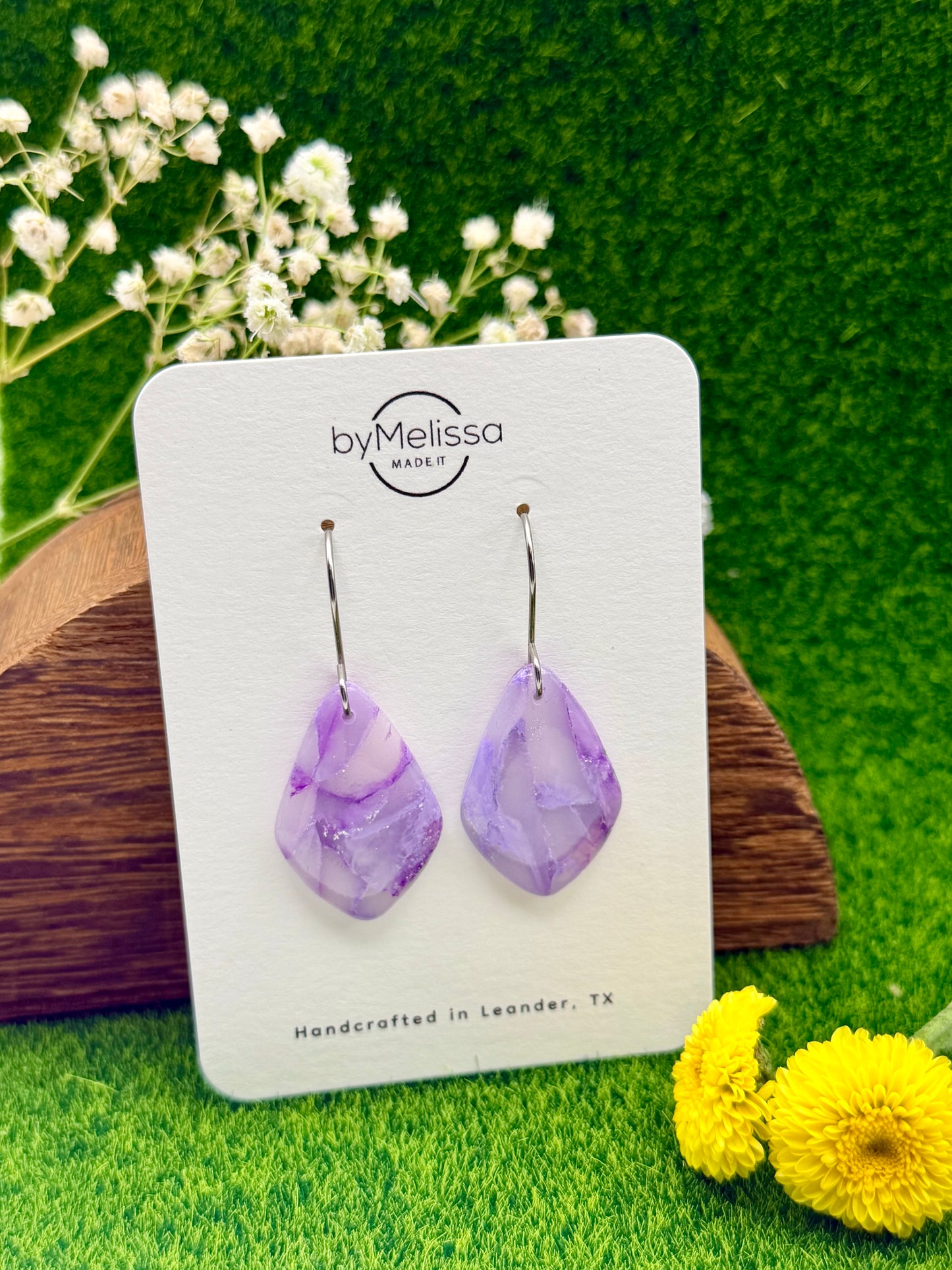 Purple Small Kite Drop Earrings in Silver