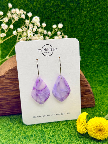 Purple Small Kite Drop Earrings in Silver