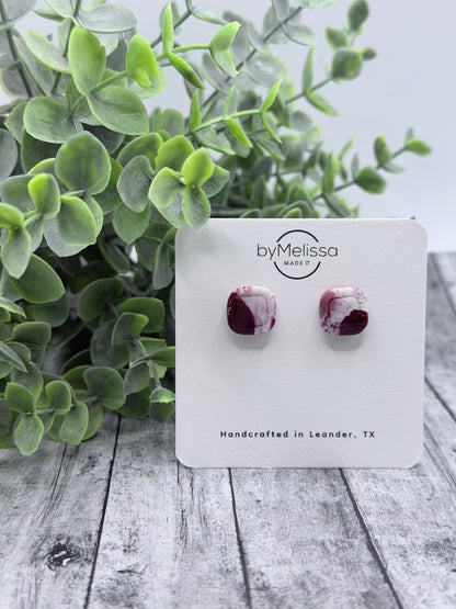 Maroon and White Small Embedded Square Stud Earrings