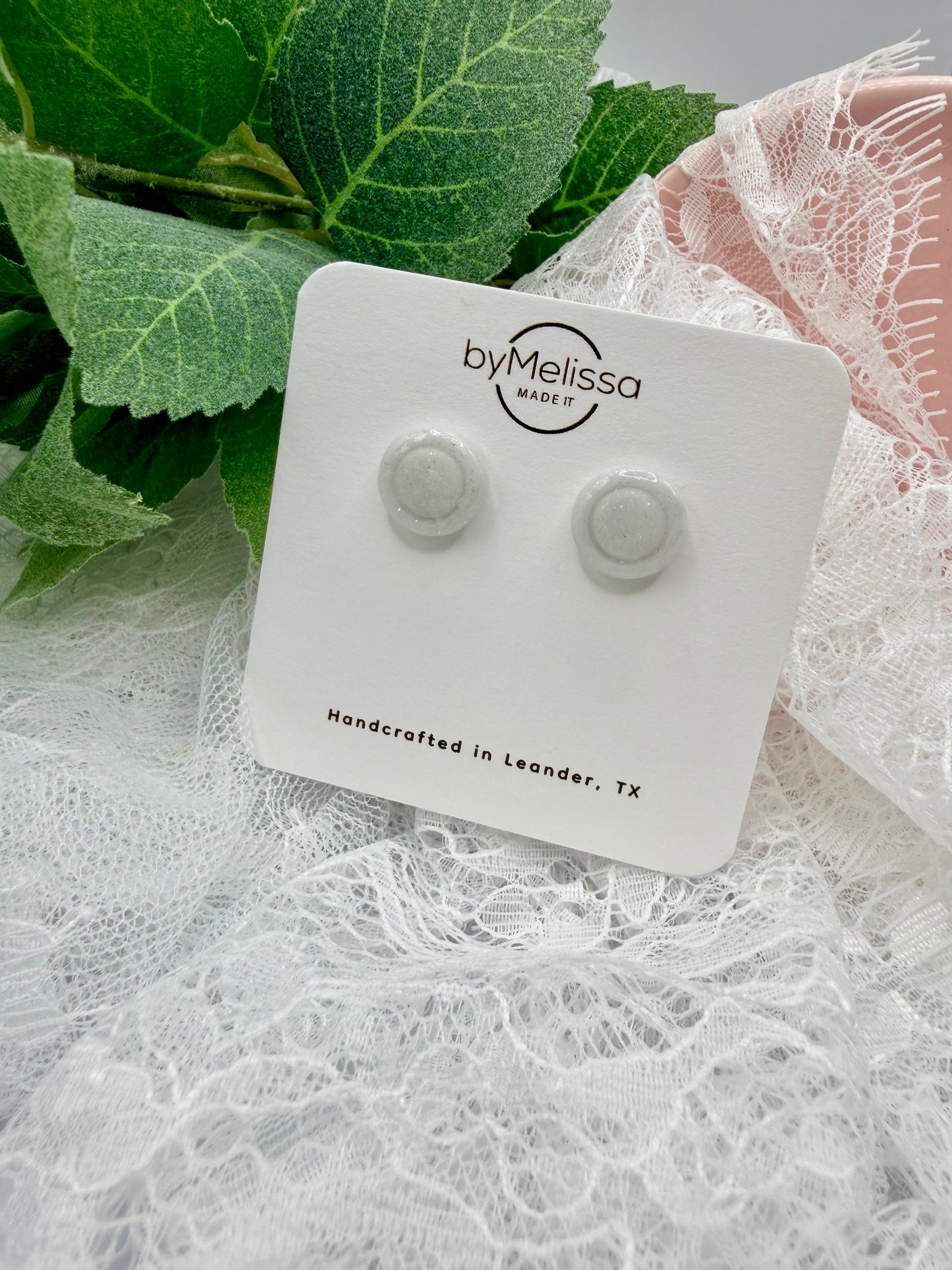 White and Silver Small Embedded Circle Stud Earrings