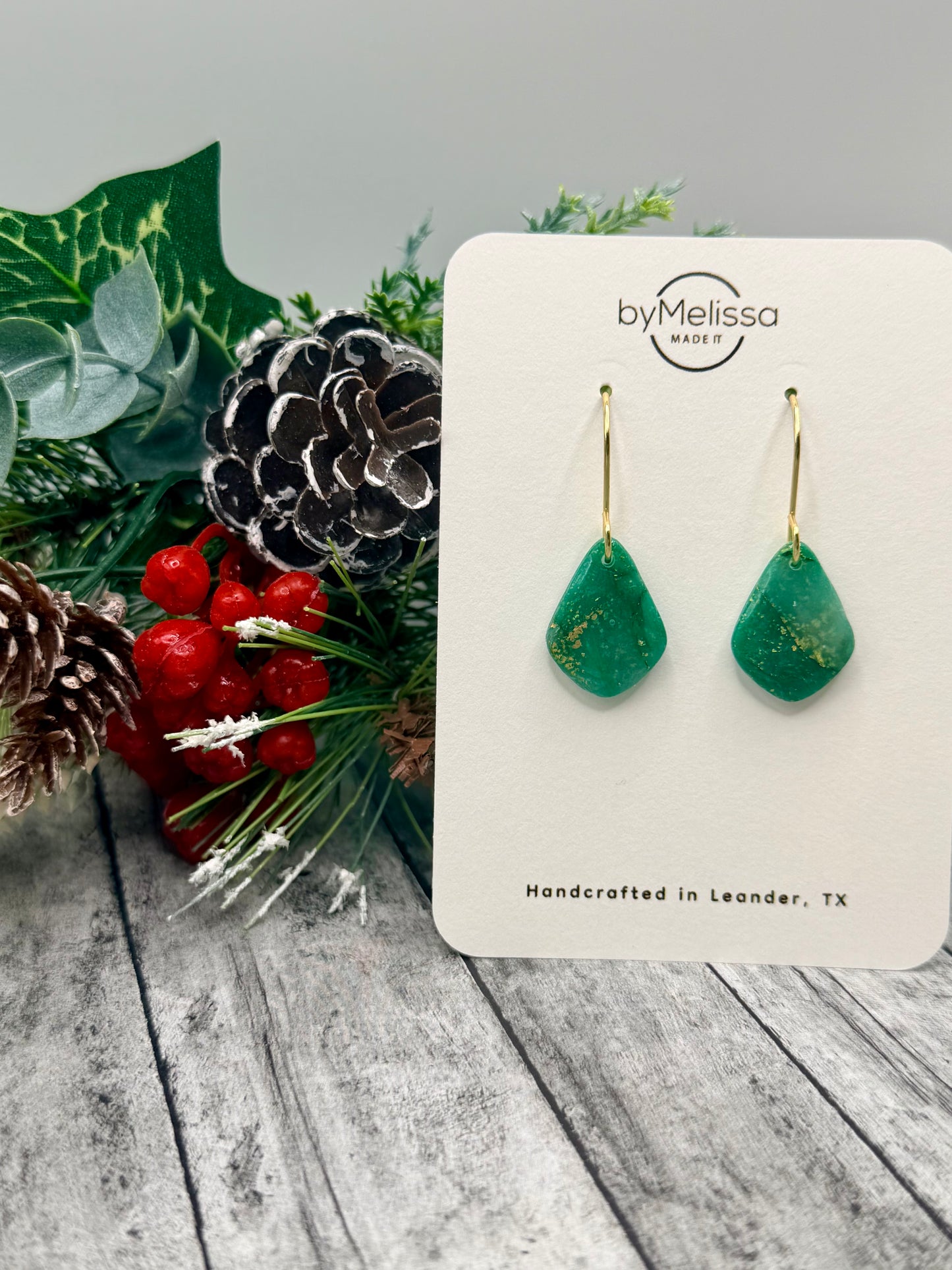 Green and Gold Petite Kite Drop Earrings