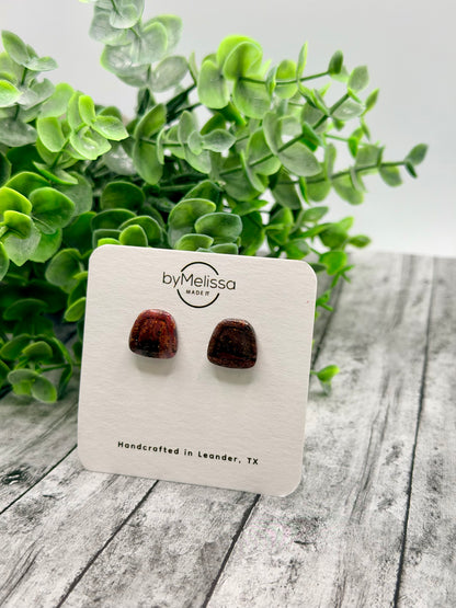 Maroon and Black Small Embedded Polygon Stud Earrings