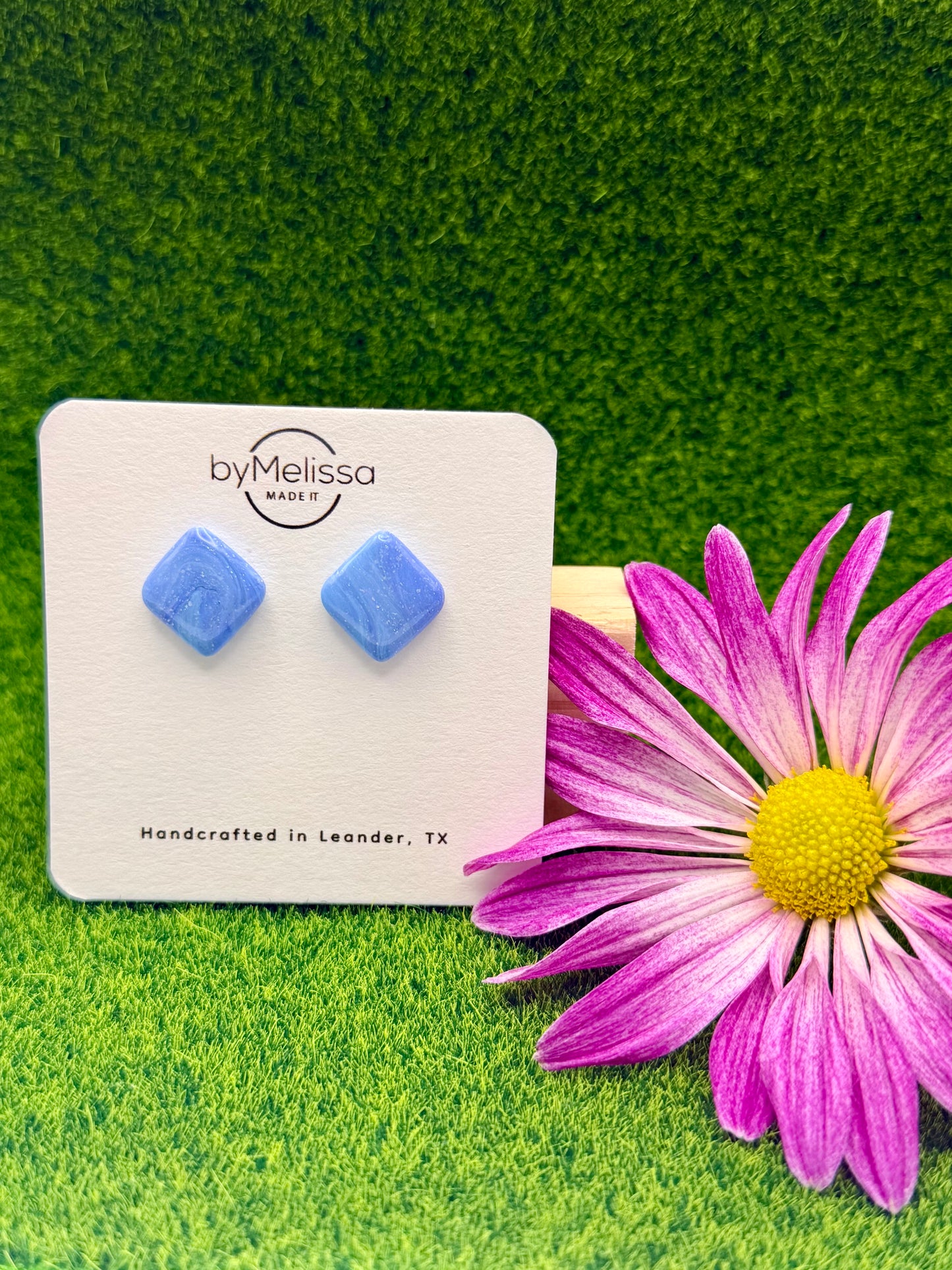Sky Blue and Periwinkle Rounded Square Stud Earrings