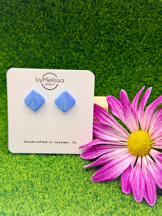 Sky Blue and Periwinkle Rounded Square Stud Earrings